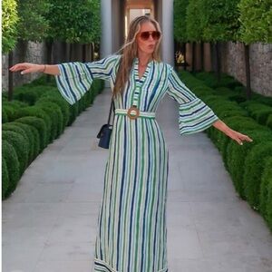 Couper Francie Striped Green and Blue Maxi Dress